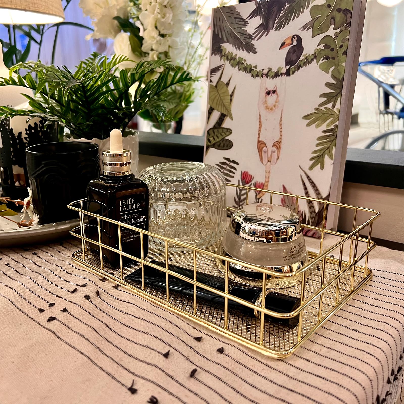 Gold Metal Wire Cabinet Organizer - Folded Paper Hand Towel Holder & Countertop Tissue Dispenser Tray - Commercial & Home Storage Bin Basket for Kitchen, Bathroom, Office Organization