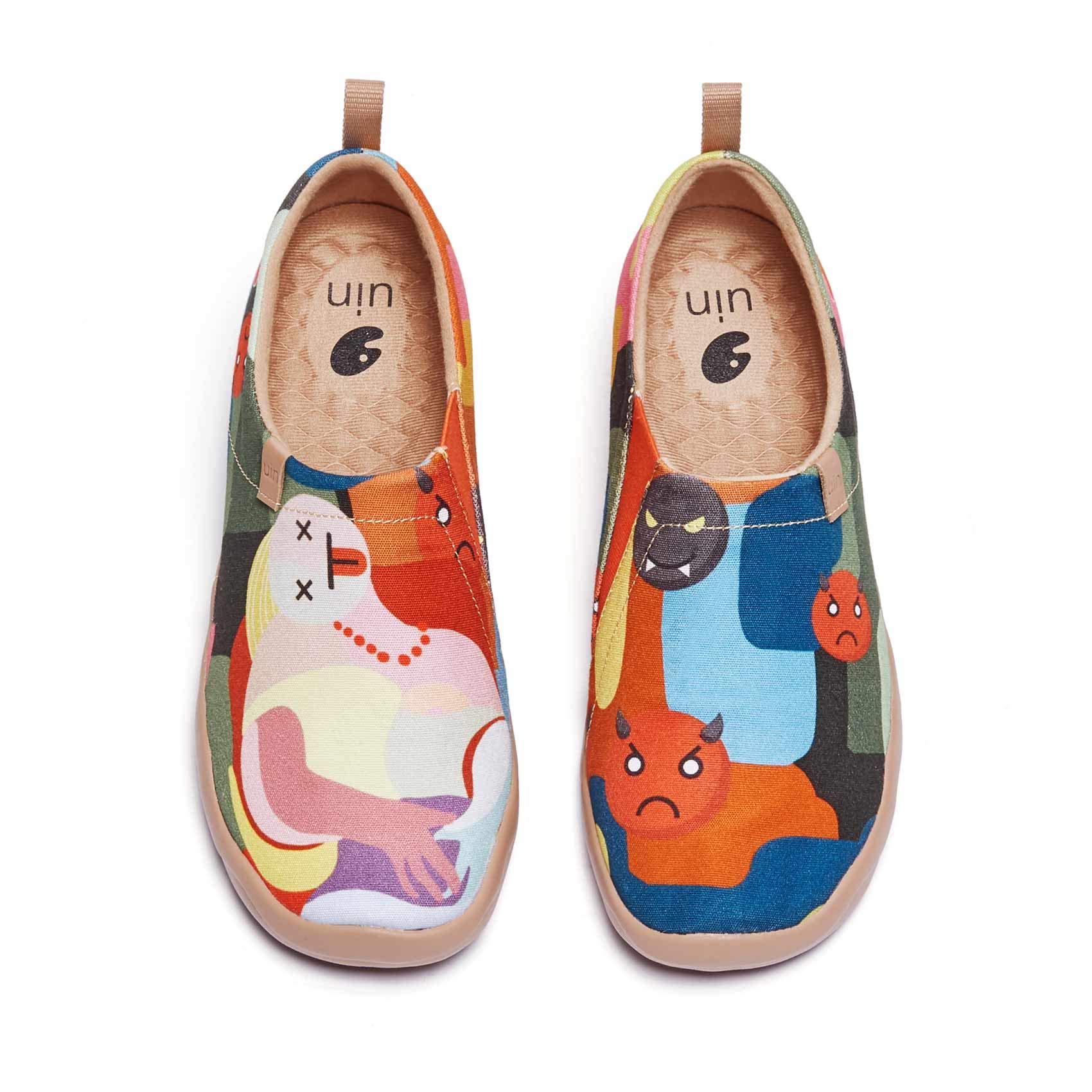 UIN Women's Slip On Sneakers - Comfortable Knit Loafers with Artistic Painting | Soft Walking Shoes for Casual Wear, Travel & Daily Errands