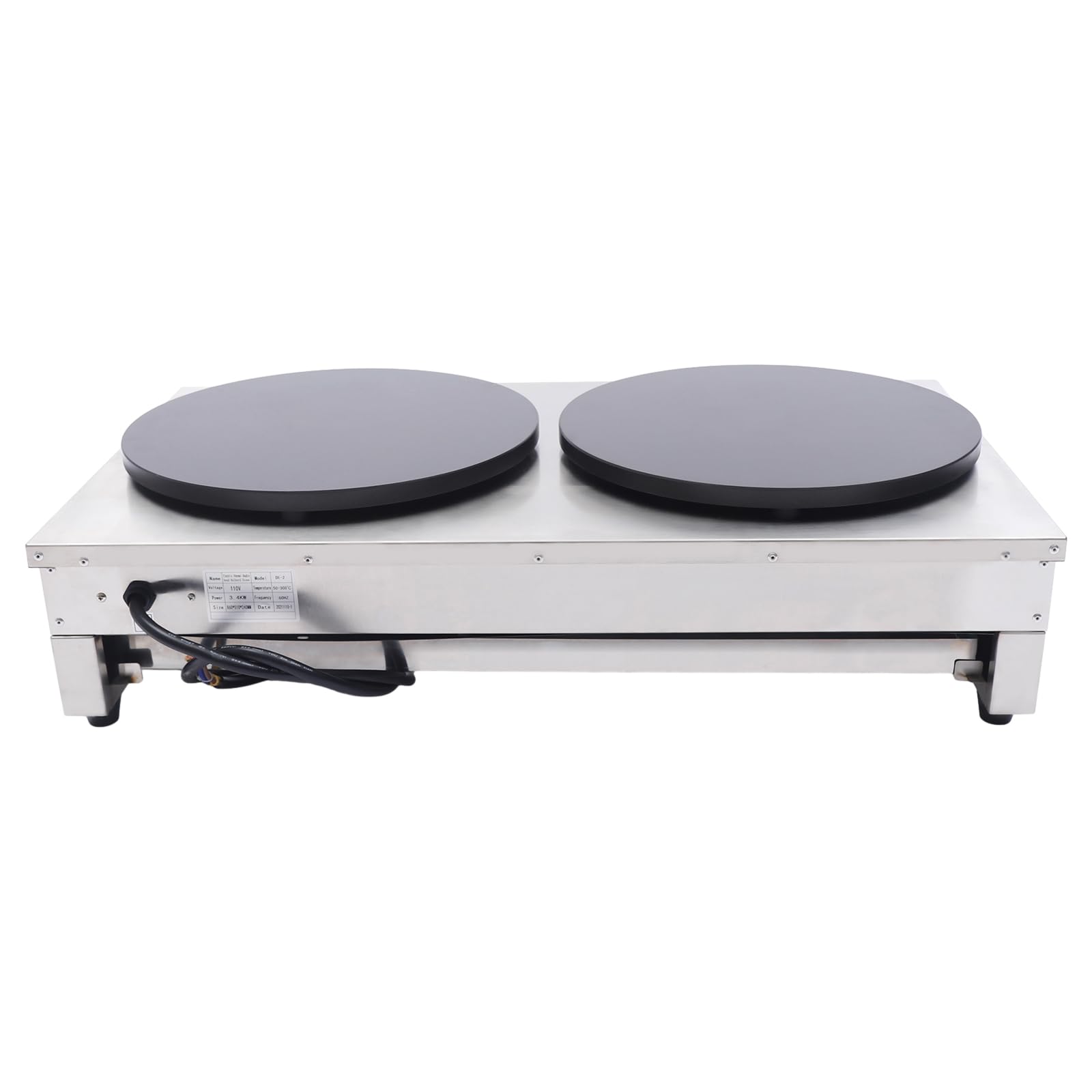 16-Inch Commercial Electric Crepe Maker - 3.4KW Dual Head Pancake Griddle with Adjustable Temperature Control, Stainless Steel & Nonstick Surface - Perfect for Restaurants, Cafes, Food Trucks, and Catering Businesses