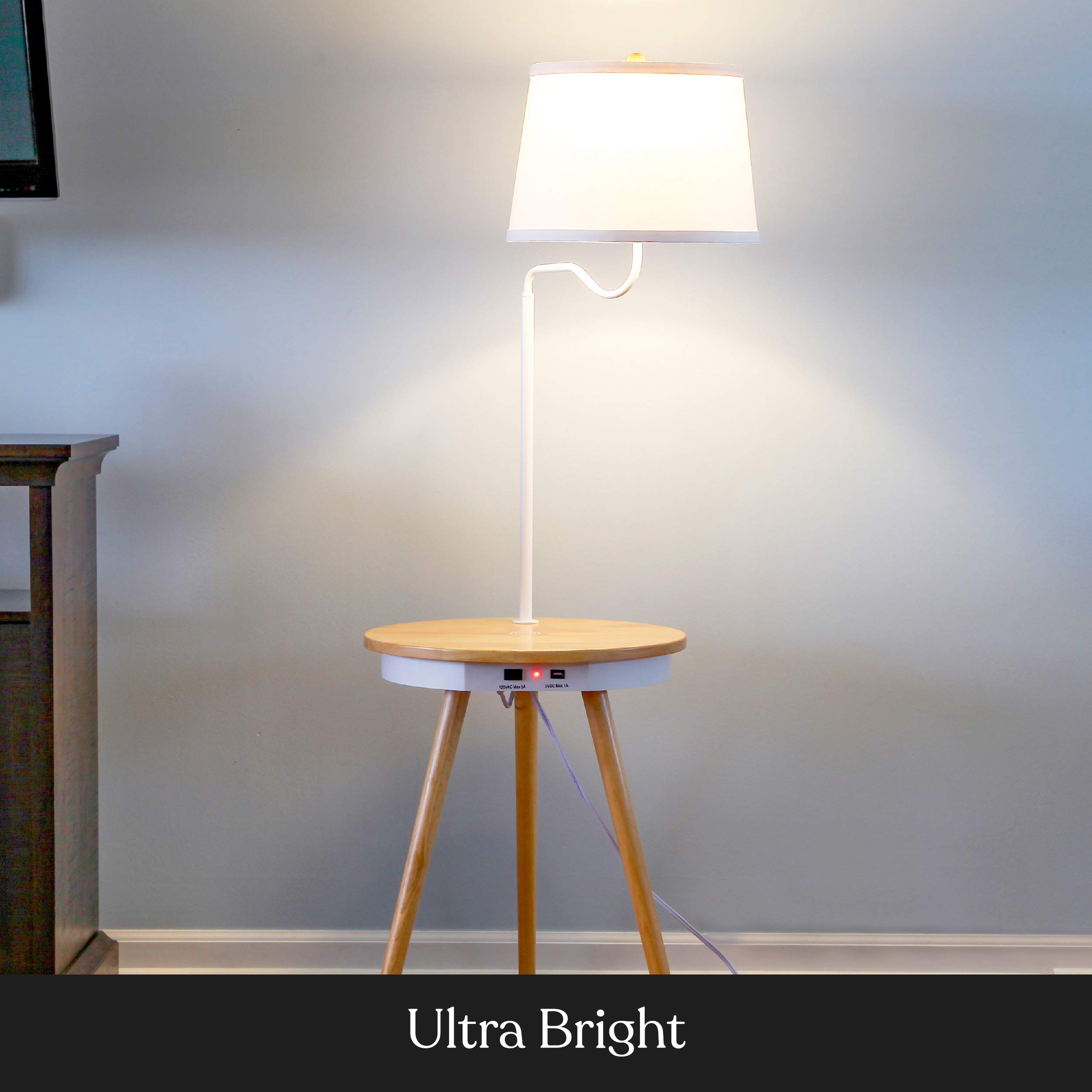 Brightech Owen LED Table Lamp & End Table Combo with USB Port - Modern Mid Century Wooden Desk Lamp for Bedroom, Living Room, Office - Perfect for Reading, Working & Nightstand Lighting