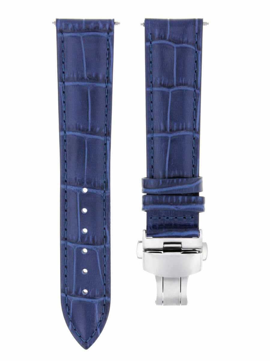 18mm Genuine Leather Watch Band Strap - Compatible with Oris Watches | Butterfly Deployment Clasp | Blue Leather Replacement Strap for Men & Women | Perfect for Business, Casual & Formal Occasions
