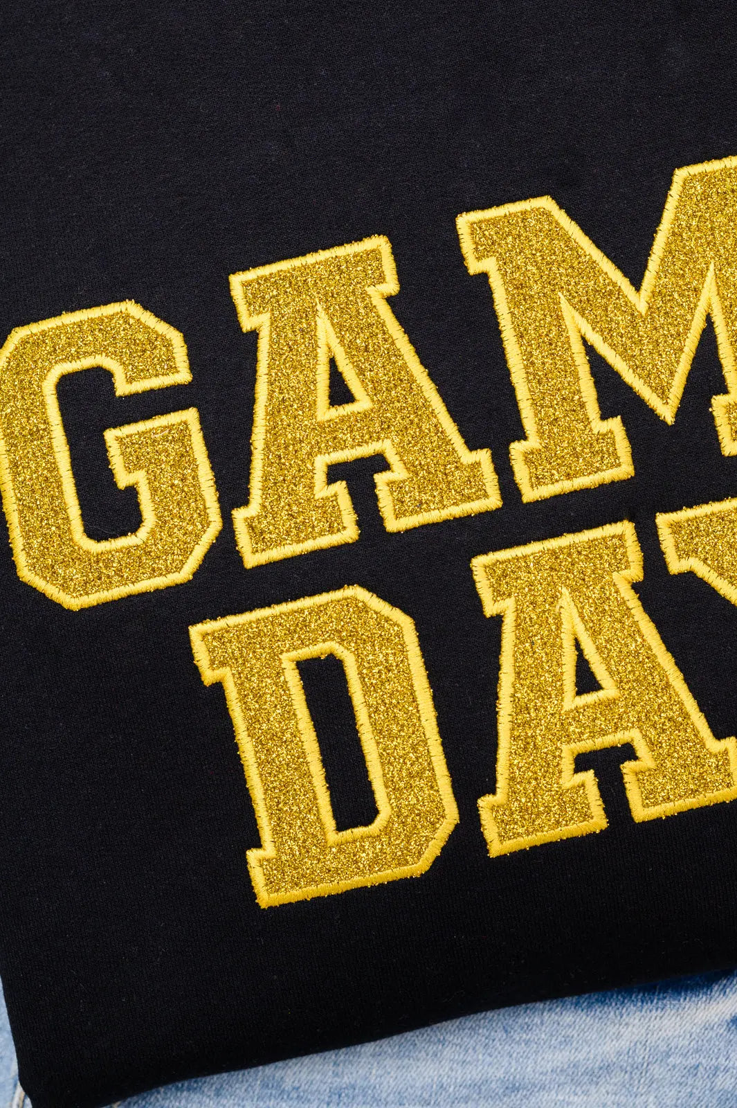 PREORDER: Embroidered Glitter Game Day Sweatshirt - Black & Gold Pullover for Football Fans | Perfect for Tailgating, Sports Events & Casual Wear