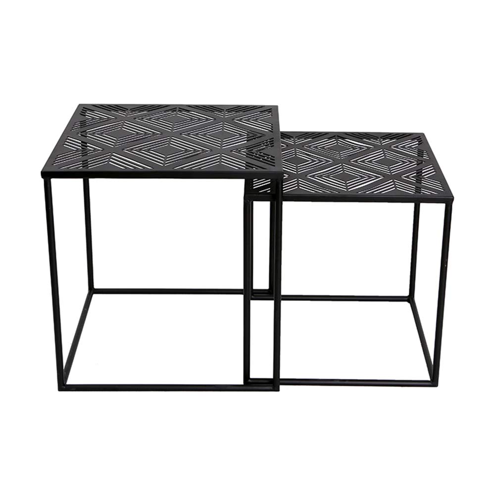Zhirong 2-Piece Nesting Coffee Tables - Black Metal Side Tables for Living Room, Bedroom, or Office - Multi-Functional End Tables with Modern Design - Perfect for Small Spaces, Coffee Serving, and Home Decor