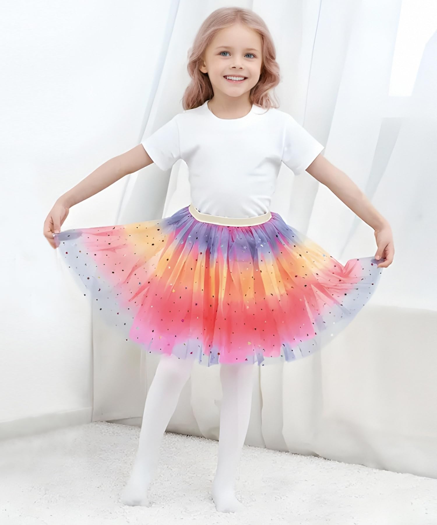 Jastore Girls Layered Rainbow Tutu Skirt - Ballet Dance Dress with Ruffle Tiered Design for Kids, Toddlers & Teens - Perfect for Dance Recitals, Birthday Parties, Halloween Costumes & Playtime