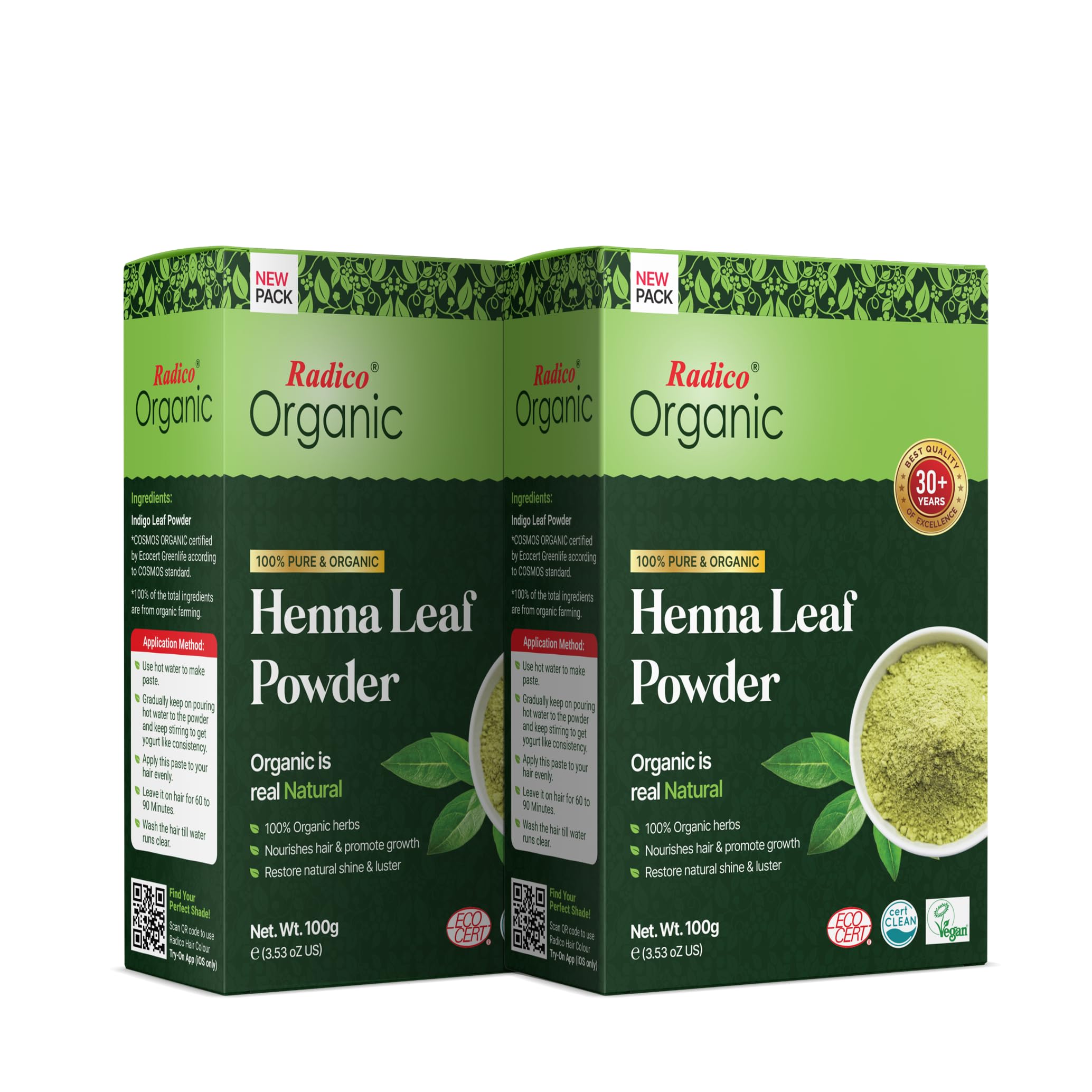 Organic Henna Hair Treatment Powder by Radico - 100% Natural Herbs for Soft, Shiny & Healthy Hair | Anti-Hair Loss, Repair Damaged Hair, Prevent Dandruff & Thinning | Pack of 2 | Perfect for At-Home Hair Care & Salon-Quality Results