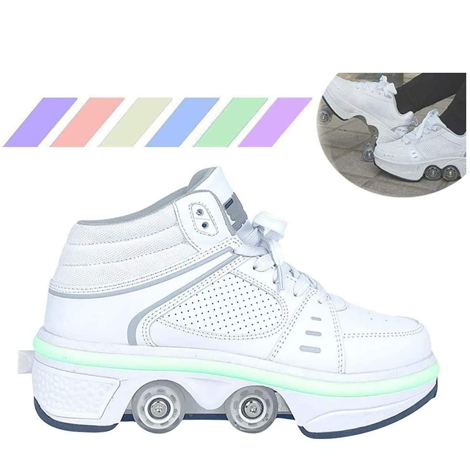 GKZJ 2-in-1 Multi-Purpose LED Roller Shoes for Adults & Kids - Convertible Walking & Skating Shoes with Light Up Wheels (EU 38) - Perfect for Outdoor Activities, Sports & Nighttime Fun