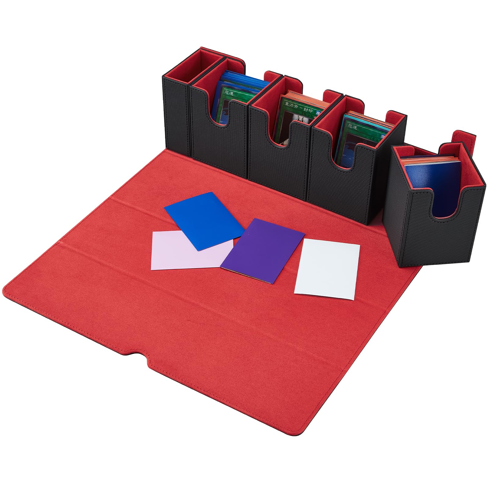 Premium 5-in-1 MTG Commander Deck Box - Magnetic Trading Card Storage for Magic The Gathering, Yugioh & TCG - Holds 400+ Unsleeved Cards (Black/Red) - Perfect for Game Nights, Tournaments & Card Collection Organization