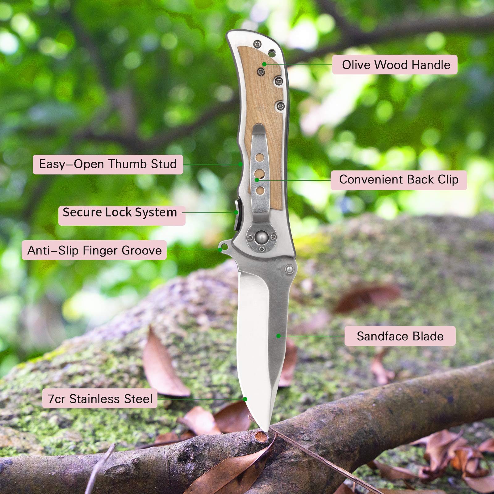 GVDV Tactical Pocket Folding Knife for Men - 7Cr17 Stainless Steel Blade with Safety Liner-Lock - Compact EDC Knife for Camping, Hunting, Fishing & Survival - Silver | Perfect for Outdoor Adventures, Everyday Carry & Emergency Situations