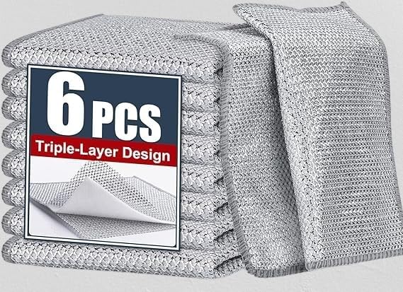 Shopfleet STYLE Non-Scratch Reusable Dish Cloth Set - 6 Pack | Gentle Wire Dishwashing Rags for Wet & Dry Cleaning | Perfect for Kitchen, Camping & RV Use