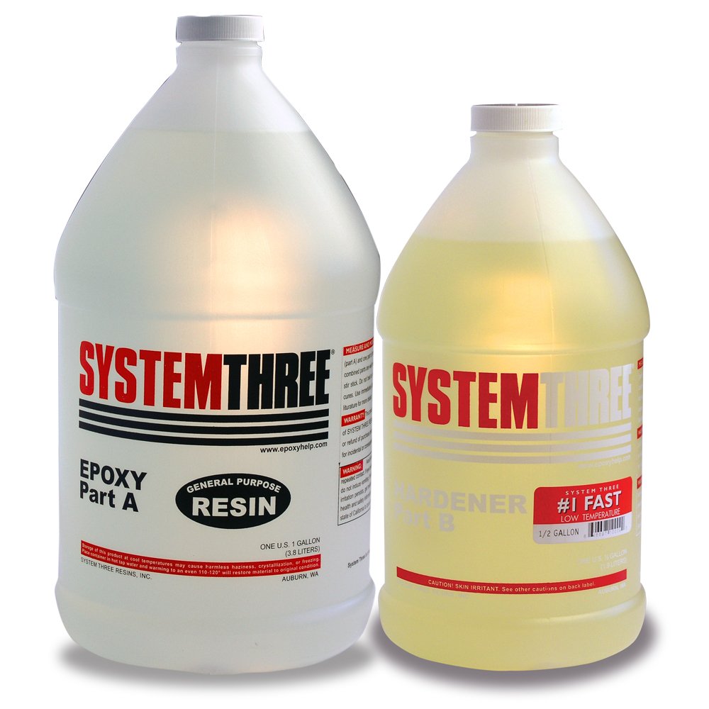 System Three General Purpose Epoxy Resin Kit with Fast Hardener - 1.5 Gallon Light Amber for Woodworking, Boat Repair & DIY Crafts