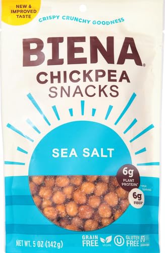 BIENA Chickpea Snacks, Sea Salt - Gluten Free, Vegan, Dairy Free, Plant Based Protein (5 oz Bag) | Healthy Crunchy Snack for Work, School & Travel