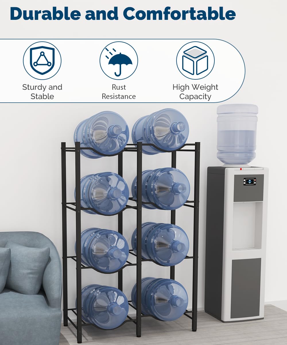 Mocomax 5 Gallon Water Jug Rack - Heavy Duty 4 Tier Detachable Bottle Holder for 8 Bottles - Durable Cooler Organizer for Kitchen, Office, Living Room (Black) - Perfect for Parties, Camping & Home Storage
