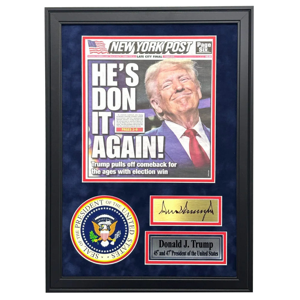 Donald Trump Framed 2024 Presidential Election NY Post Newspaper - November 6th Edition with Facsimile Autograph | Political Memorabilia for Home or Office Decor