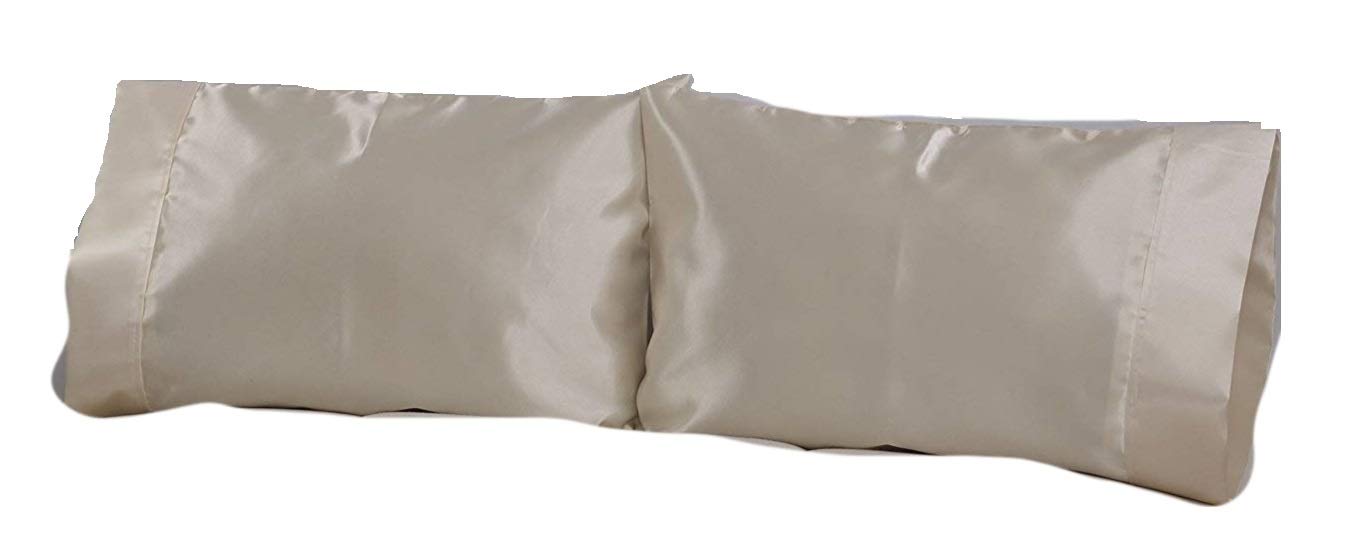 Silky Satin Pillowcase Set of 2 - Super Strong & Wrinkle-Free for Queen Bed - Cream