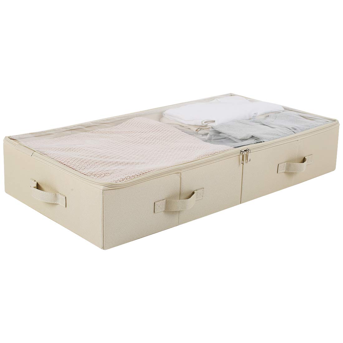 Spacious Clear Lidded Under Bed Storage Bins - Organize Shoes, Blankets, Toys & Wedding Dresses | Beige Plastic Storage Containers for Bedroom Closet Organization