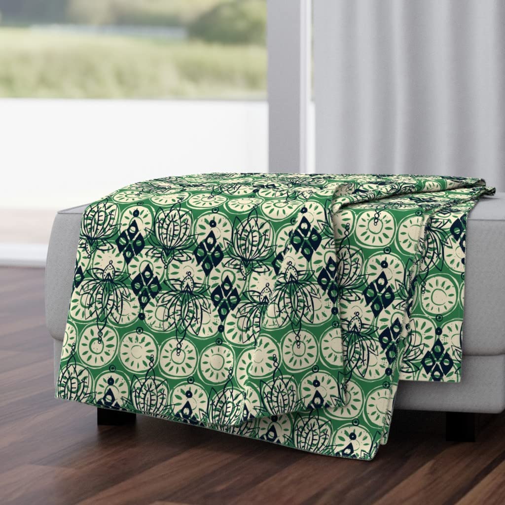 Luxe Velvet Throw Blanket 50x70 Inches - Bohemian Wood Block Print Lotus Diamond Green Blanket for Sofa, Bed & Home Decor | Soft Cozy Blanket for Living Room, Bedroom & Gift
