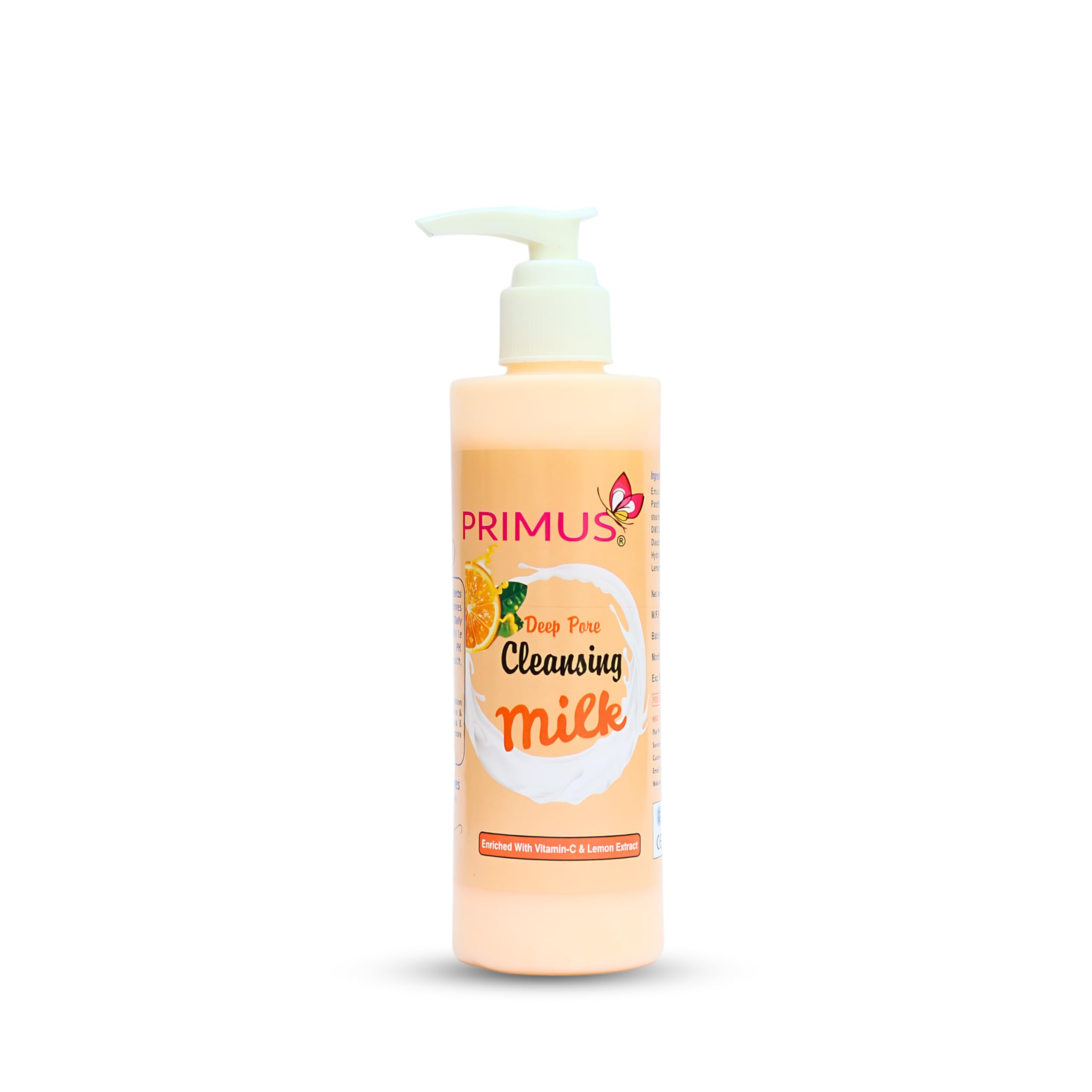 Primus Vitamin C Cleansing Milk with Vitamin C & Lemon Extracts - Ultra Clean & Refreshing Facial Cleanser for Makeup Removal (250ml) | Gentle Daily Face Wash for Brightening & Hydrating Skin | Perfect for Morning & Night Skincare Routine