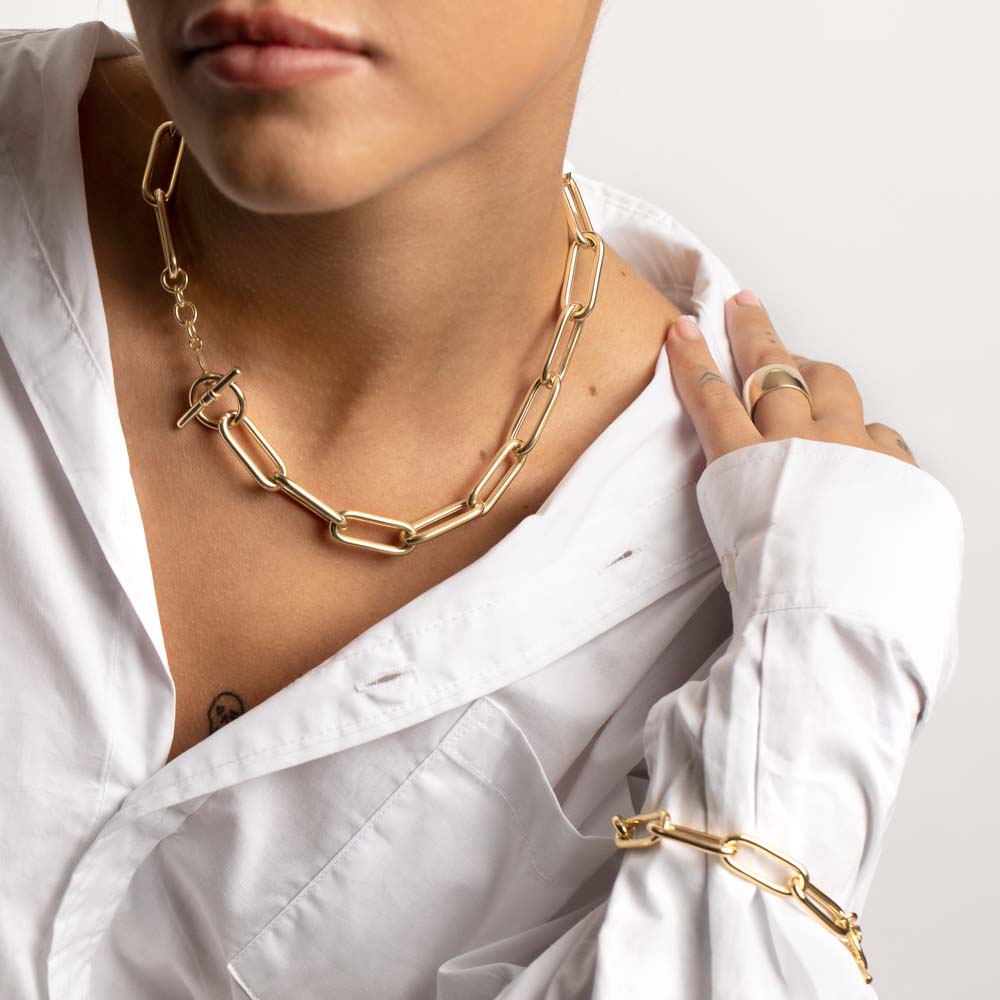 Gold Large Paperclip Toggle Necklace - Trendy Minimalist Jewelry for Women - Perfect for Office Wear, Date Nights & Everyday Fashion Accessories