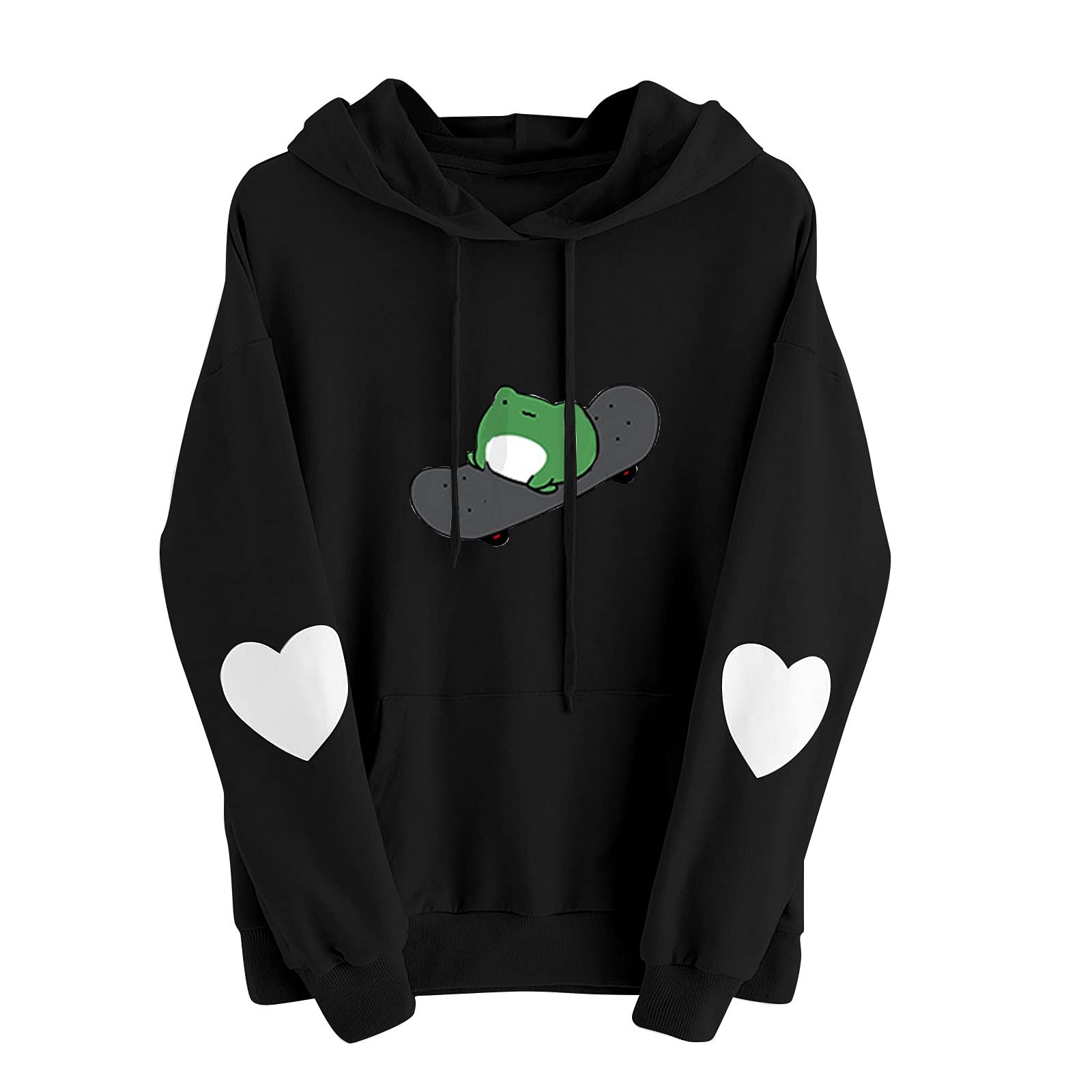 Women's Casual Heart Print Long Sleeve Pullover Hoodie Sweatshirt - Cozy Fleece Loungewear for Fall & Winter - Perfect for Coffee Dates, Errands and Netflix Nights