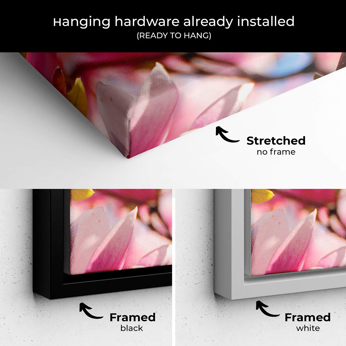 Pink Magnolias Wall Art Canvas Print - Floral Home Decor for Living Room, Bedroom & Office - 7940