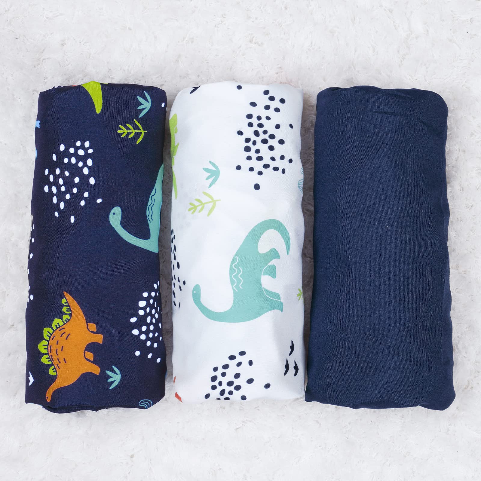 3 Pack Soft Bassinet Sheets for Baby Boys - Dinosaur Print Breathable Crib Sheets, No Slip Universal Fit for Most Cradles & Bassinets, Navy Blue - Perfect for Nursery, Daycare & Travel