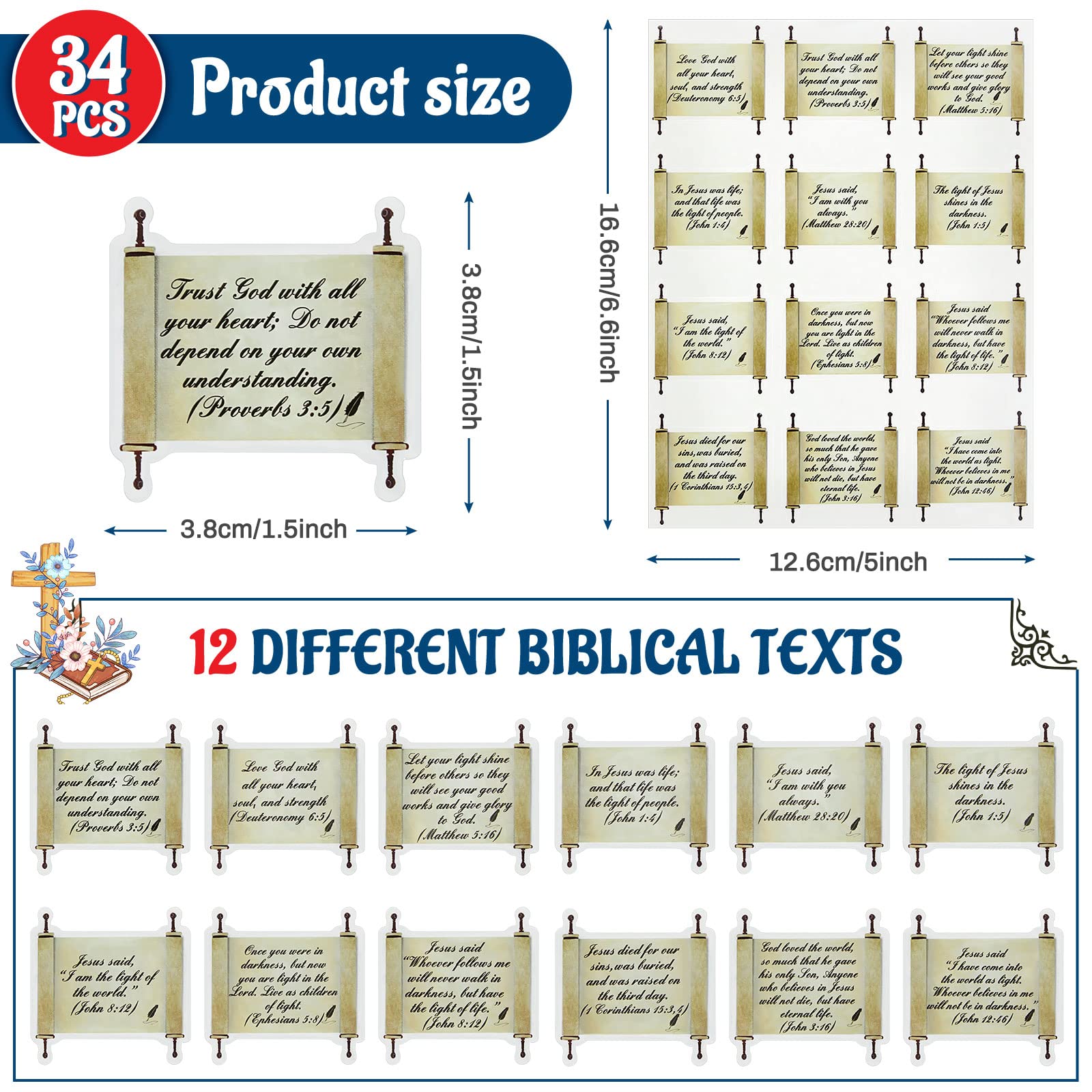 Bible Verse Stickers 408pcs - Christian Scripture Stickers for VBS, Sunday School & Card Making | Religious Journal Supplies