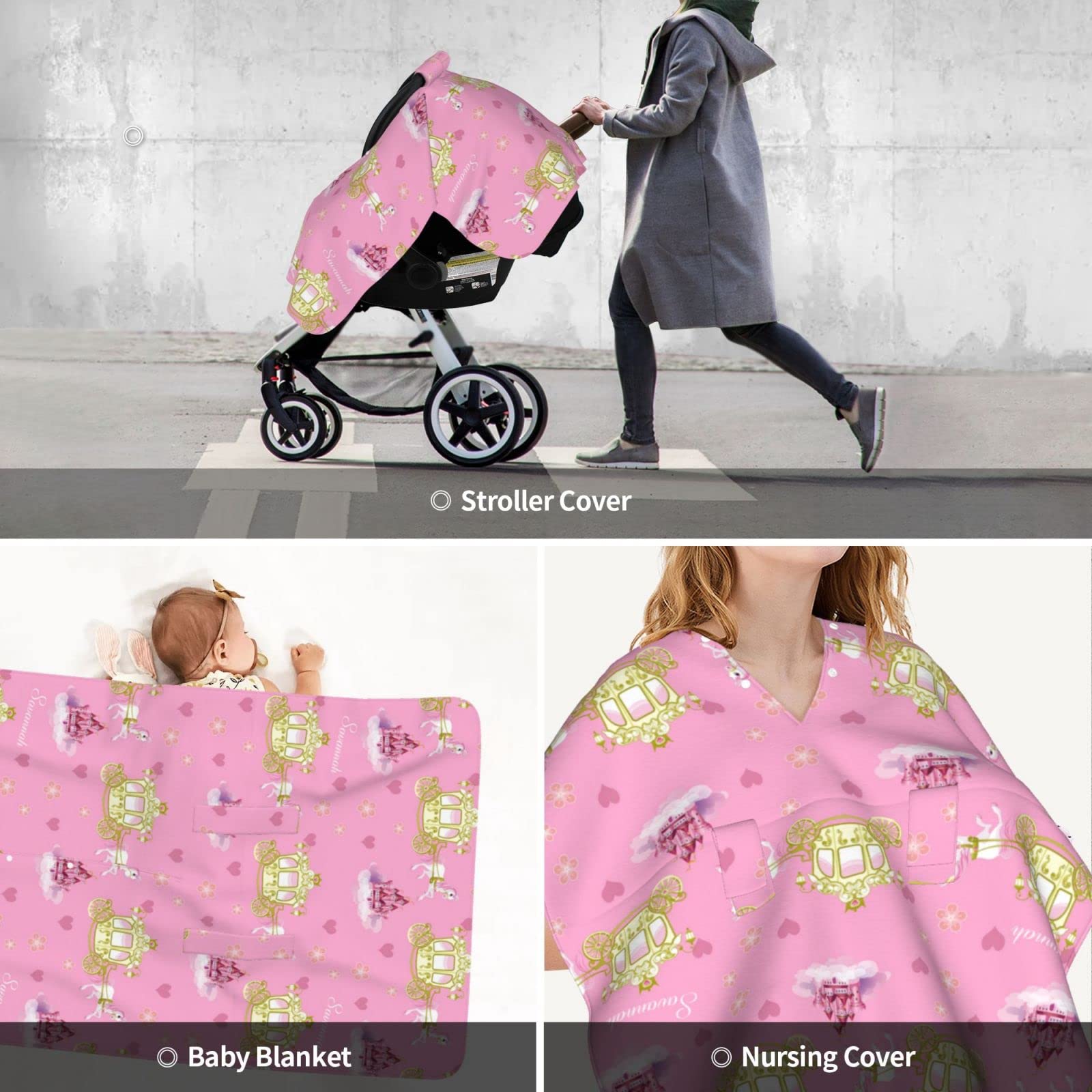 Personalized Princess Rainbow Baby Car Seat Canopy with Name - Custom Multi-Use Blanket for Girls, Peekaboo Minky Nursing & Stroller Cover - 27.5