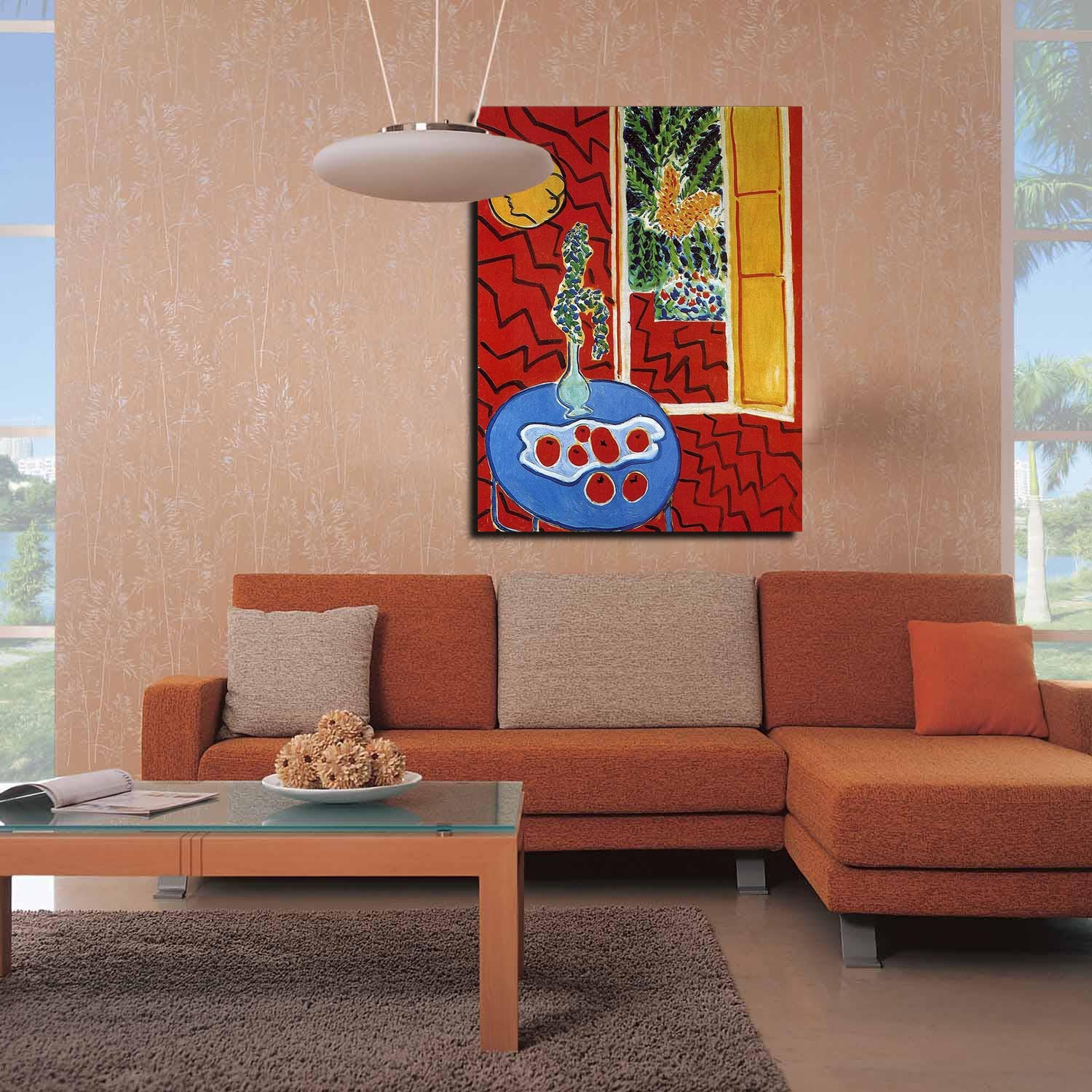 Henri Matisse Red Interior Framed Canvas Art Print - Ready to Hang Wall Decor for Living Room, Bedroom & Office - Modern Abstract Painting for Home Decor & Gift