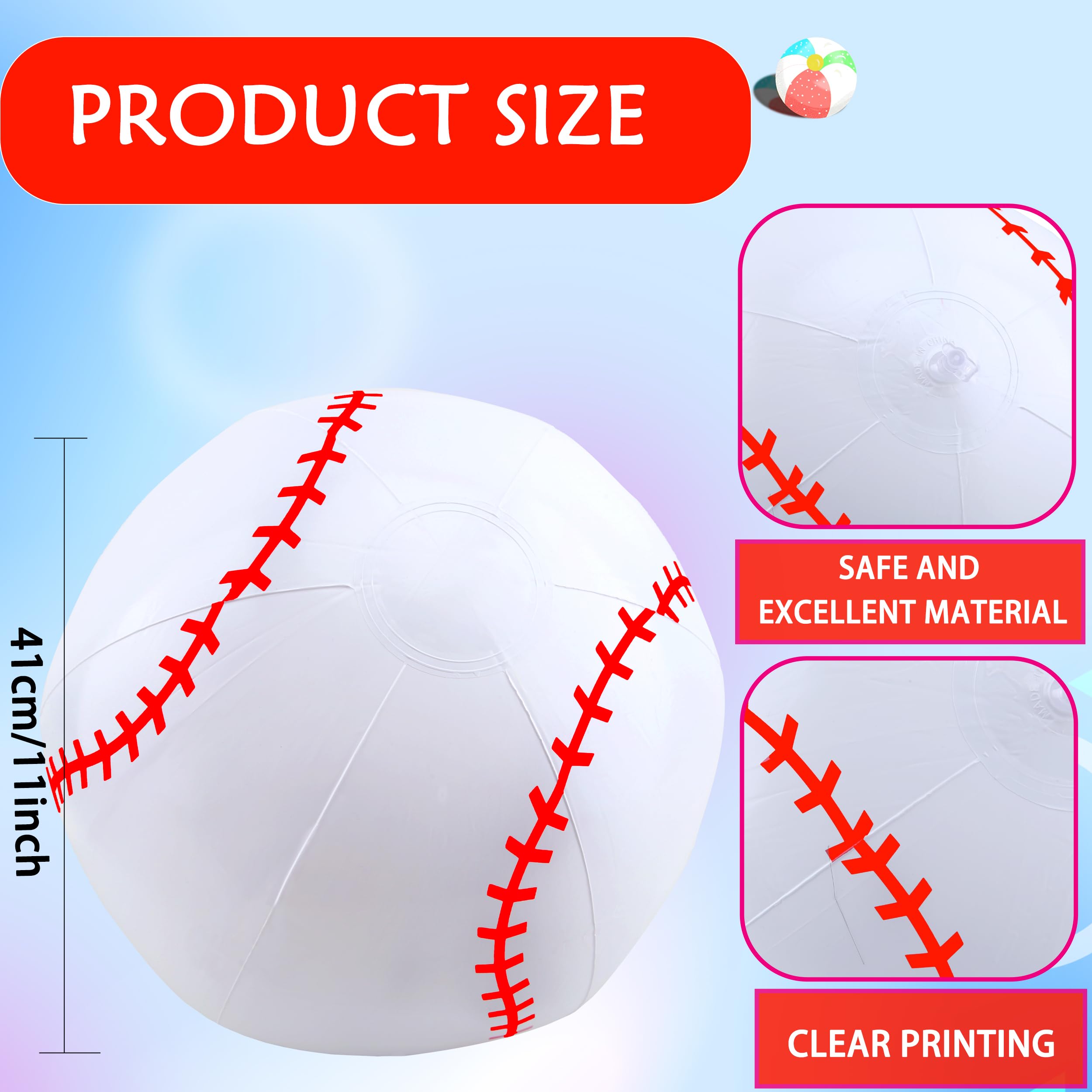 14-Piece Inflatable Baseball Set - 16 Inch Beach Balls for Summer Outdoor Games, Pool Parties & Sports Activities - Perfect for Backyard Fun, Beach Volleyball & Kids' Water Play