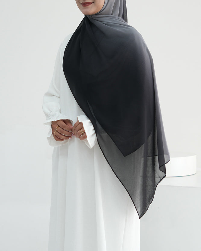 Premium Black Ombre Chiffon Scarf - Lightweight Rectangular Hijab for Women, Perfect for Daily Wear, Prayer, and Special Occasions