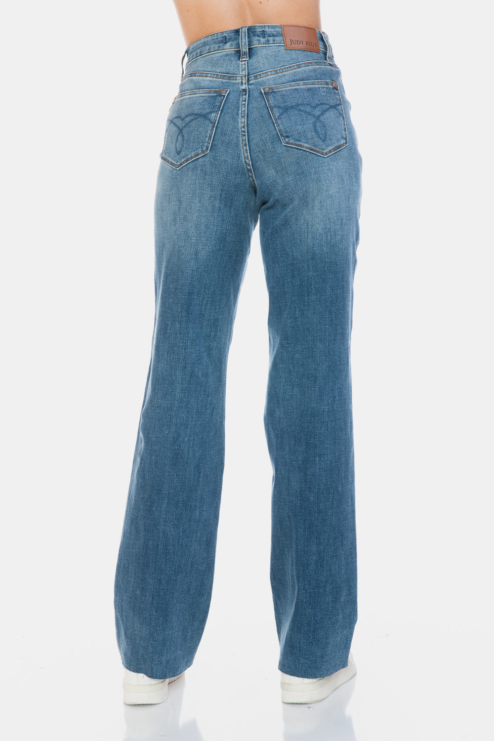 Judy Blue Women's High Waisted Tummy Control Straight Leg Jeans with Raw Hem - Comfortable Stretch Denim for Everyday Wear, Work & Casual Outings