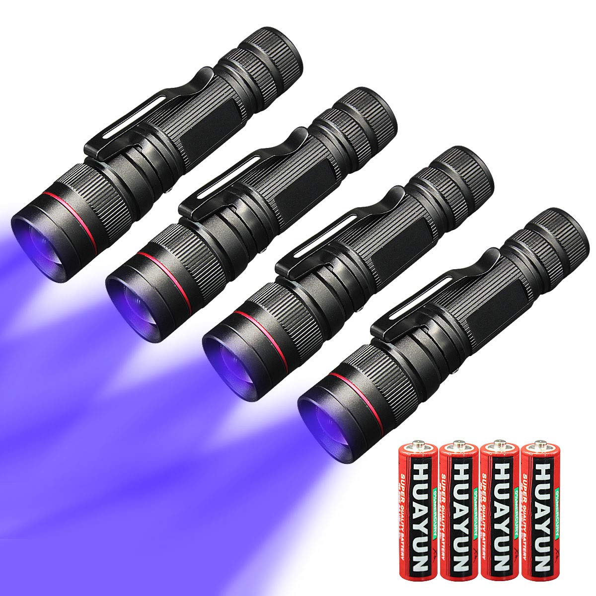 4 Pack UV Flashlight LED Black Light - CooiLight Ultraviolet Pet Urine Detector for Dogs & Cats | Find Dry Stains & Odors | Includes Batteries | Perfect for Home Cleaning, Hotel Inspection & Forensic Use