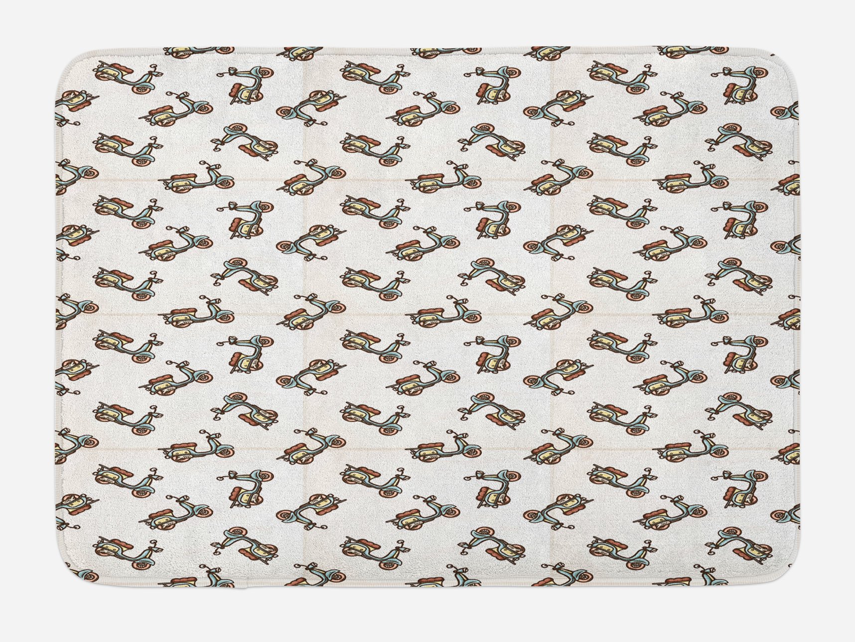 Ambesonne Non-Slip Motorcycle Bath Mat - Retro Hand Drawn Scooter Design, Plush Bathroom Rug with Anti-Skid Backing, 30.2