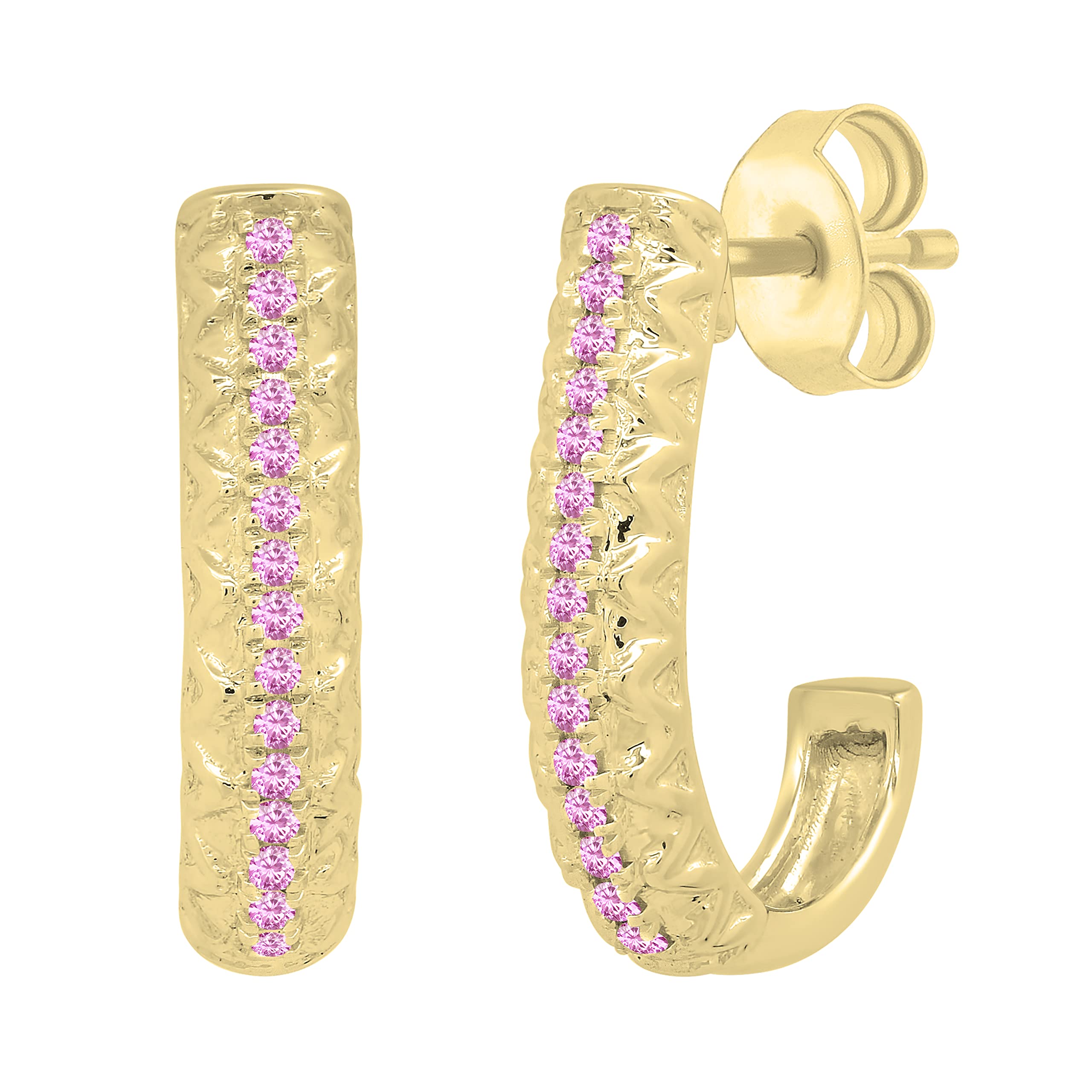 Dazzlingrock 10K Solid Gold J-Shaped Zigzag Hoop Earrings with Round Gemstone or Diamond for Women - Perfect for Weddings, Parties & Everyday Elegance