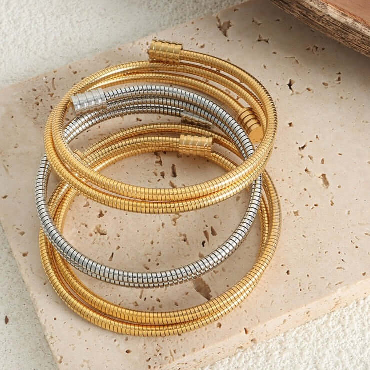 18K Gold Multi Layer Stackable Bangle Bracelet for Women - Elegant Arm Cuff Jewelry for Parties, Weddings & Everyday Wear | Z284