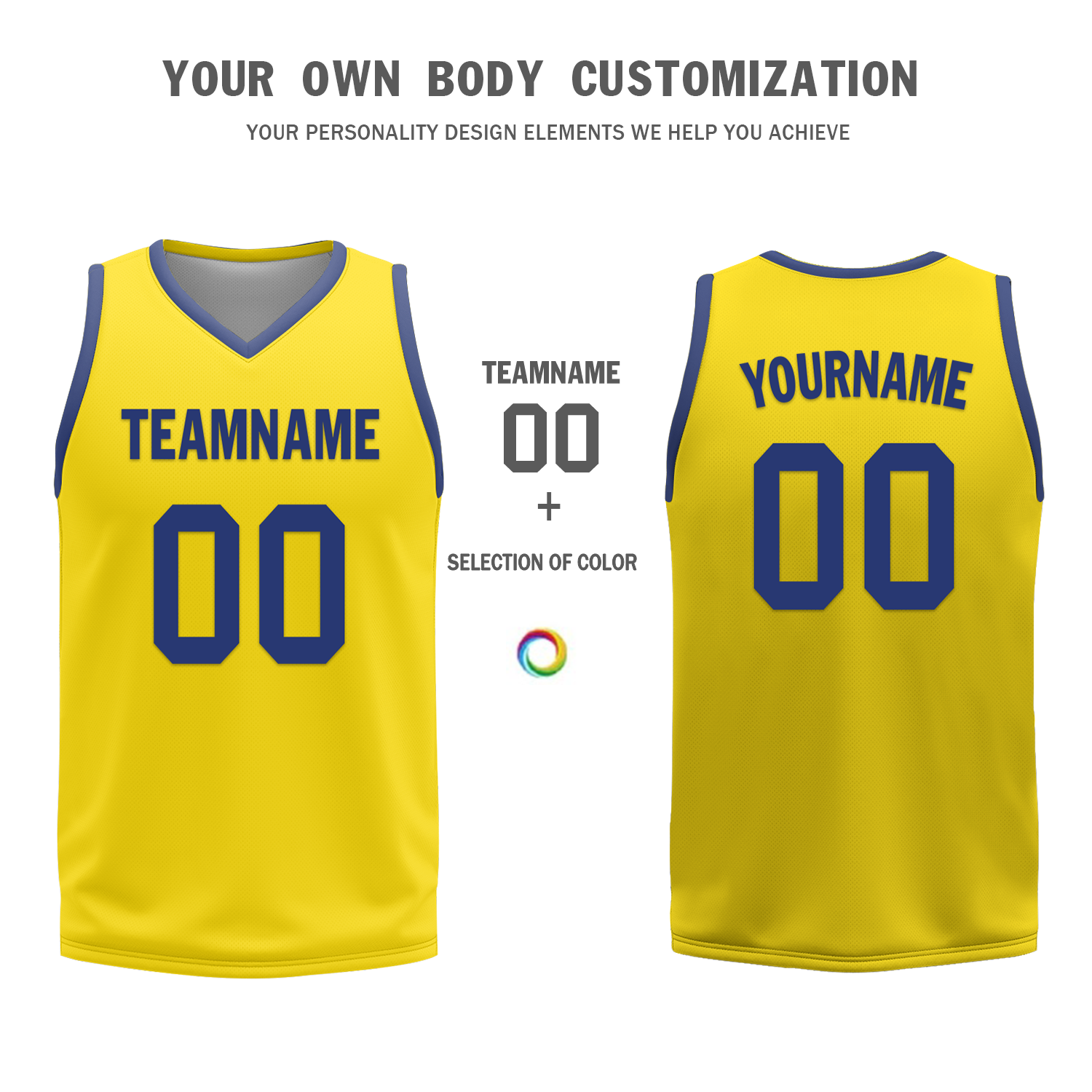 Custom Blue & Yellow Reversible Basketball Jersey - Personalized COOLMAX BBJR D017003 - Perfect for Team Games, Tournaments & Streetball
