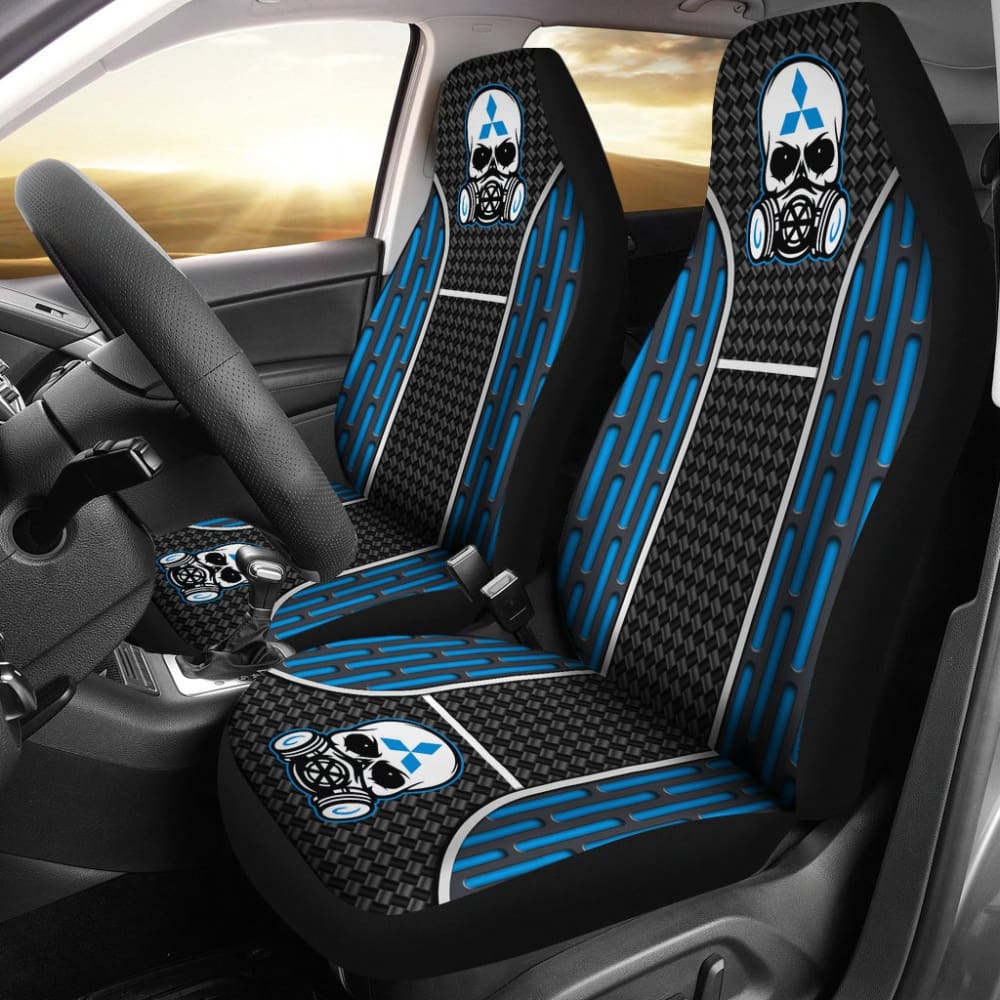 Black and Blue Poison Gas Skull Mitsubishi Car Seat Covers 210801 - Durable Custom Fit Seat Protectors for Mitsubishi Vehicles | Perfect for Car Enthusiasts, Halloween Decor, and Unique Style Upgrades