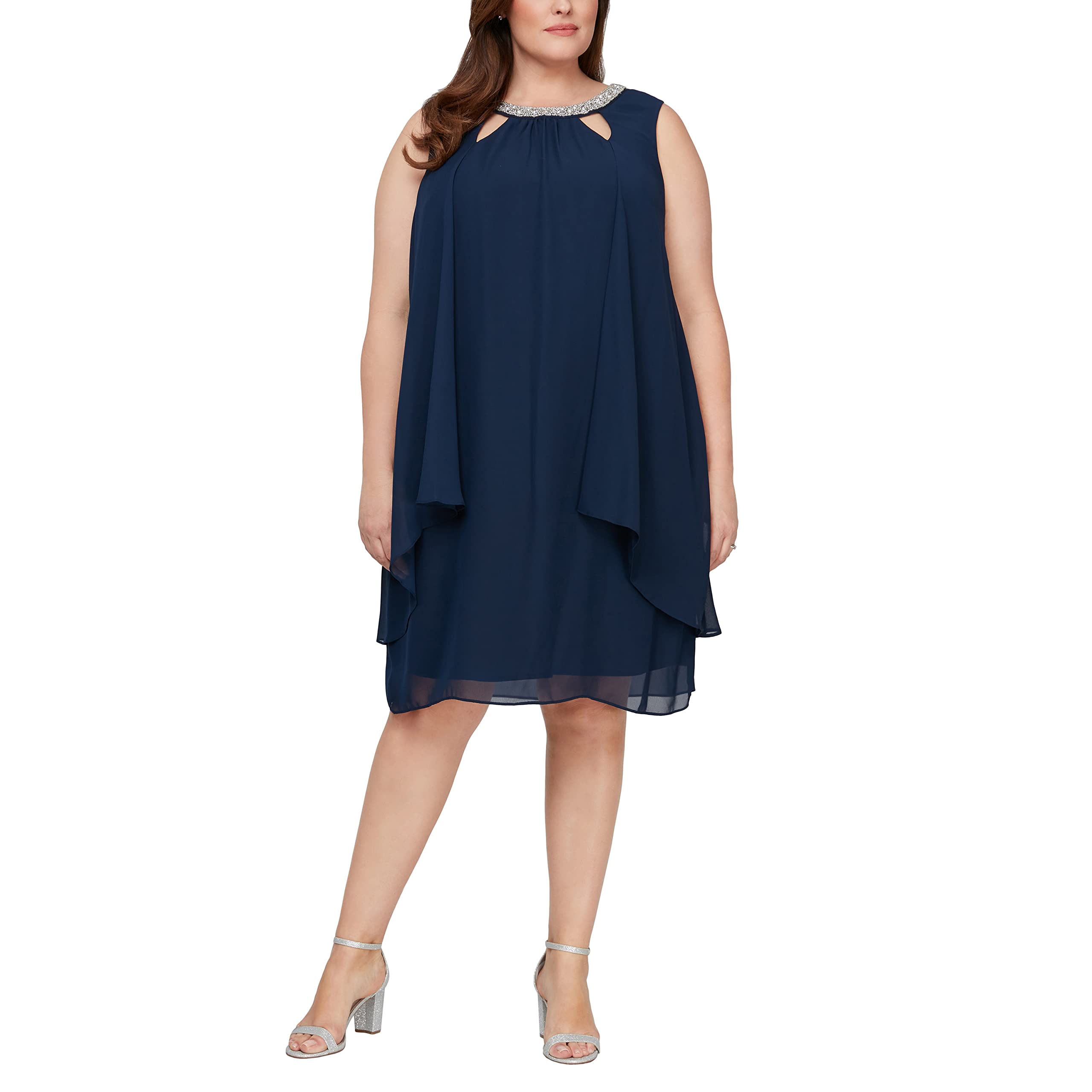 S.L. Fashions Women's Plus Size Sleeveless Cutout Dress with Pearl Neckline - Elegant Evening Gown for Parties, Weddings & Special Occasions