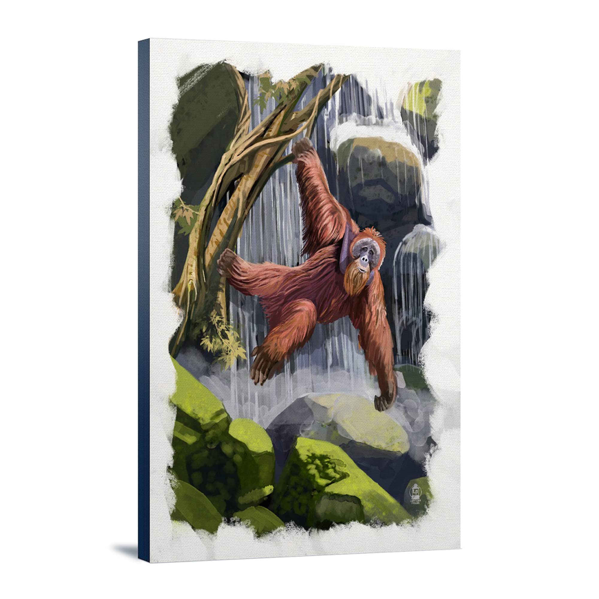Orangutan in Jungle Watercolor Painting - 24x36 Gallery Wrapped Stretched Canvas Wall Art - Perfect for Living Room, Bedroom & Office Decor