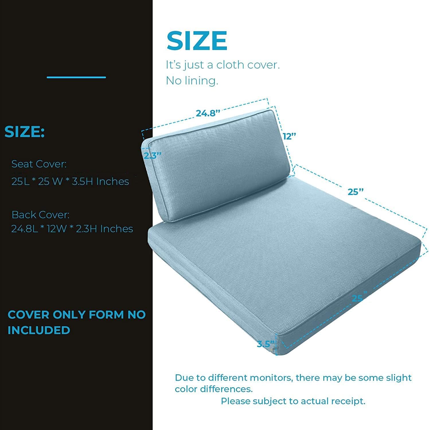 Premium 12-Piece Outdoor Cushion Covers Set - Waterproof Patio Furniture Slipcovers for Sofa & Couch (6 Seat + 6 Back Covers) with Durable Zipper Closure - Light Blue Replacement Cushion Covers for Deck, Poolside & Garden Lounge