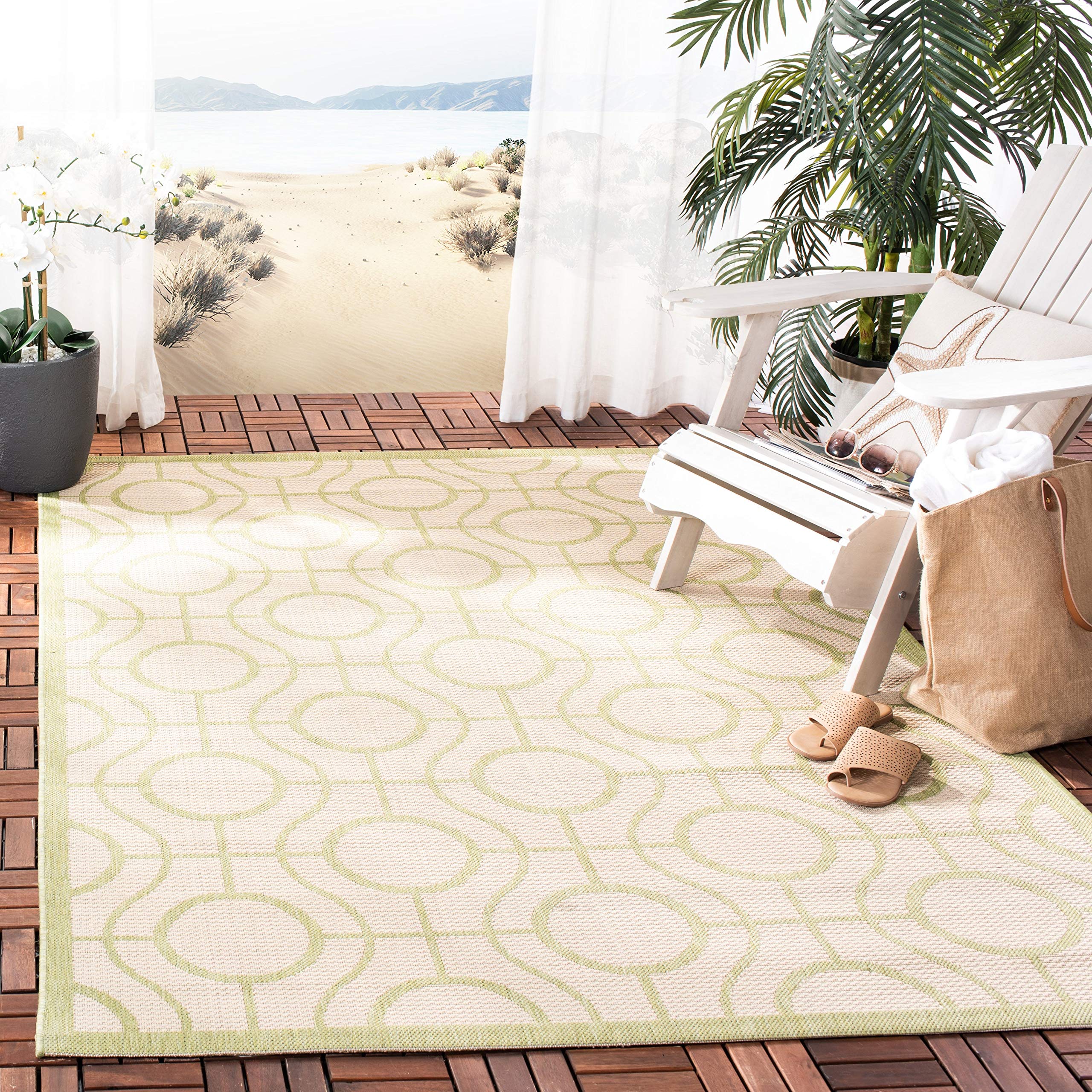 SAFAVIEH Courtyard Collection 8' x 11' Beige/Sweet Pea Indoor Outdoor Waterproof Area Rug - Easy to Clean, Perfect for Patio, Backyard, Deck & Poolside Use