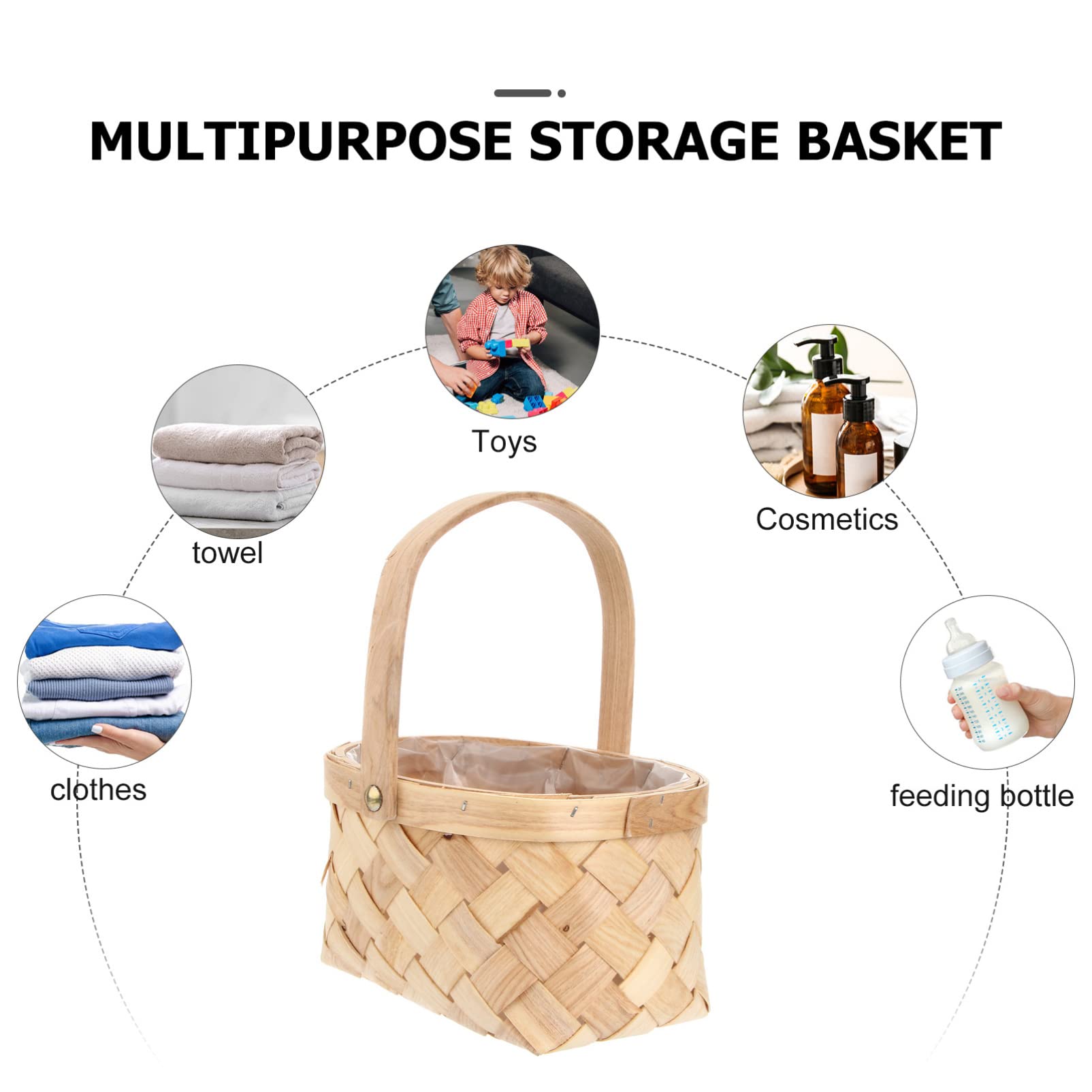 Handmade Woven Picnic Basket with Wooden Handle - Portable Storage Basket for Fruits, Bread & Food - Perfect for Home, Outdoor, Camping & Beach Parties