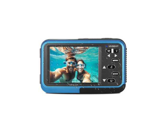MINOLTA MN50WP Duo 48MP Waterproof Digital Camera - 5K Ultra HD, Autofocus, Dual LCD Screen (Blue) - Perfect for Underwater Photography, Travel & Outdoor Adventures