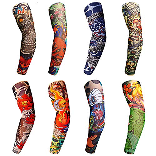 Cool Temporary Tattoo Sleeves 8PCS - UV Sun Protection Arm Sleeves for Men & Women - Breathable Sports Sleeves for Cycling, Running, Driving & Outdoor Activities