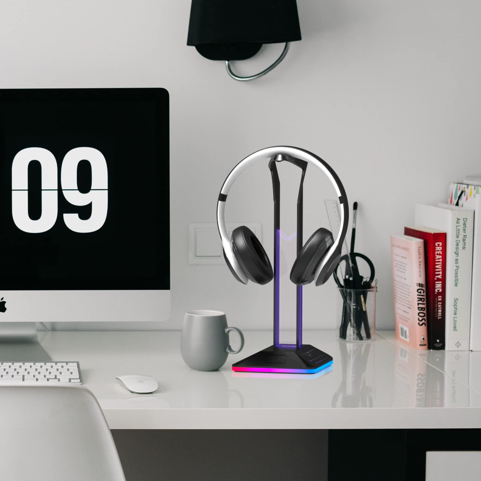 Geekria Premium ABS RGB Gaming Headphone Stand - Heavy Base Headset Holder for Sennheiser, Bose, Beats, Razer, AKG, Sony PS4 - Perfect for Desk Organization & Gaming Setup (Black)