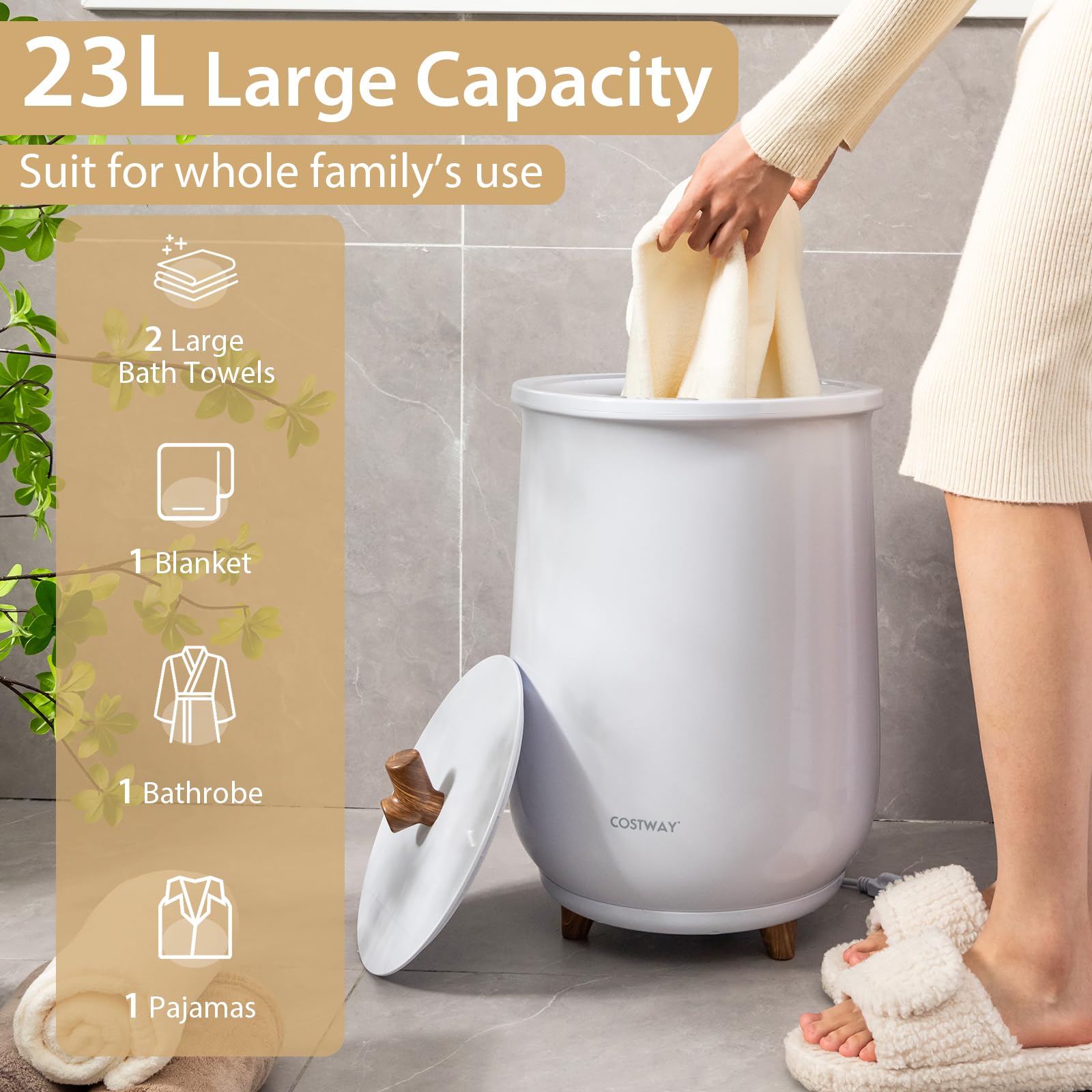 COSTWAY 23L Electric Towel Warmer with 4 Timer Settings & 3 Heat Levels, Overheat Protection & Fragrant Disc Holder | Perfect for Bathroom, Spa, Hot Tub, Sauna | White