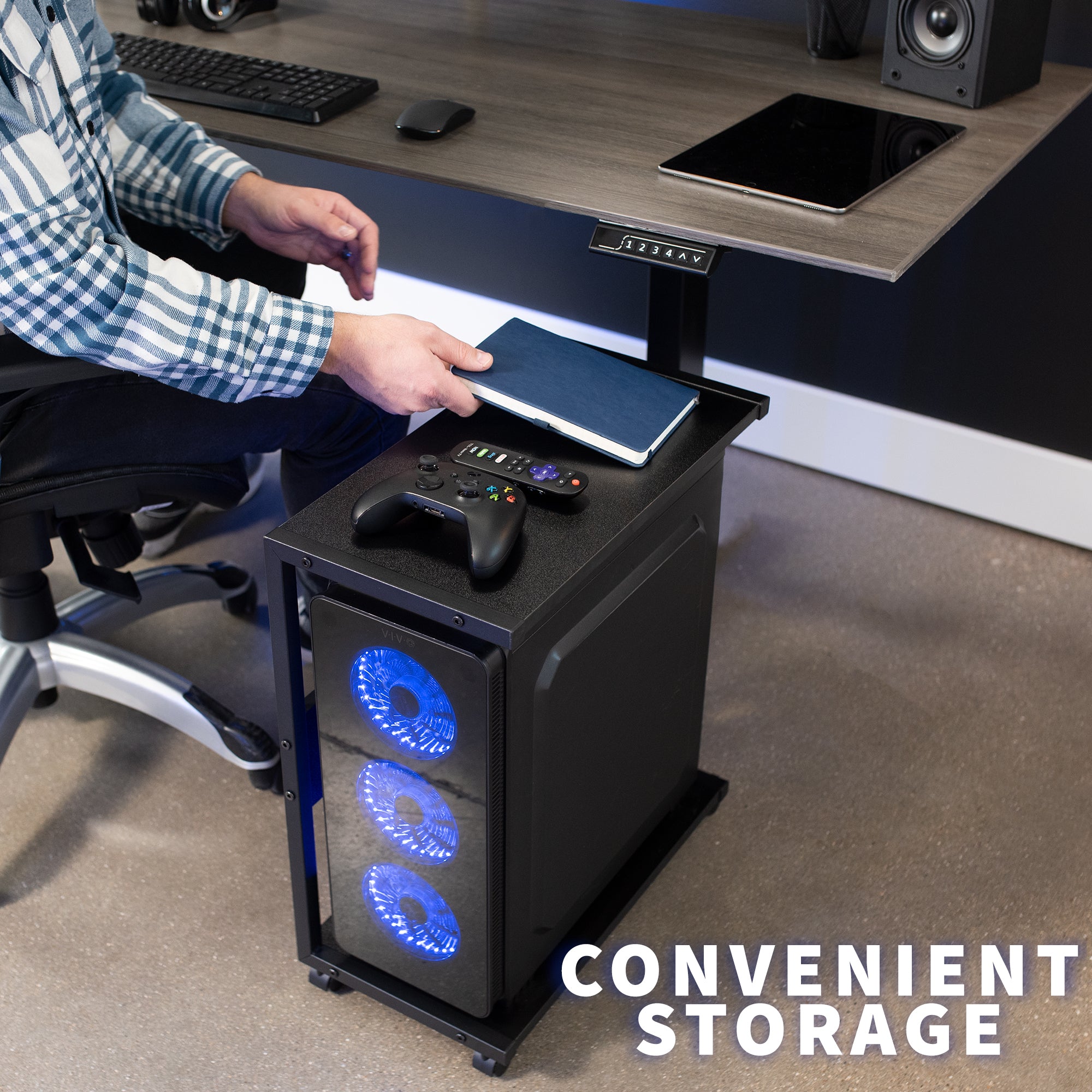 Rolling PC Cart with Storage Drawers - Mobile Computer Workstation for Office, Home, or Classroom Use