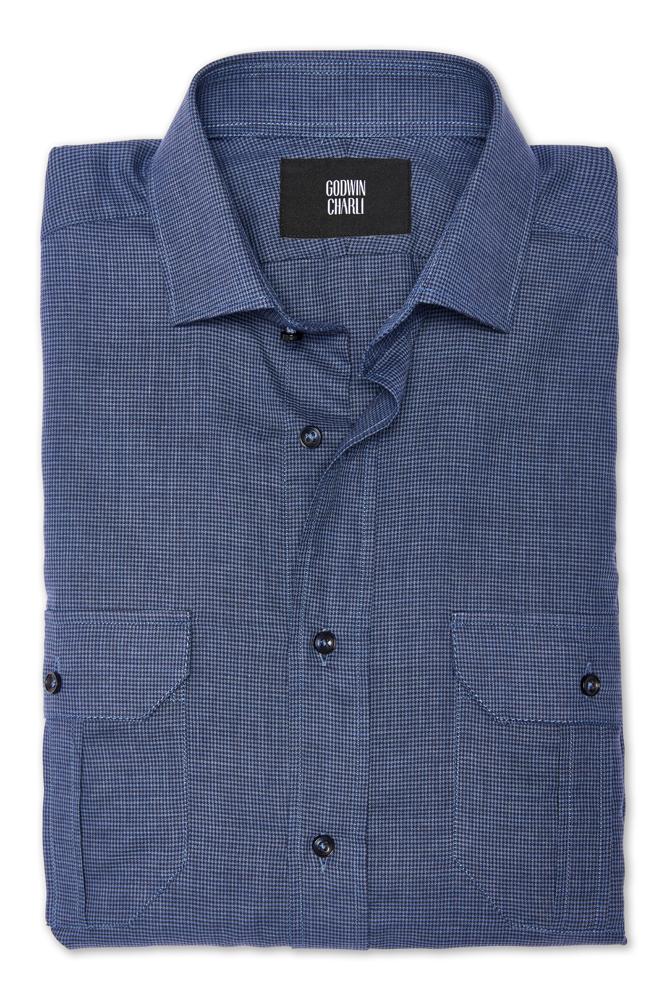 Franco Shirt - Blue Baby Houndstooth Cotton Casual Button Down Shirt for Men | Comfortable & Stylish Everyday Wear for Office, Dating & Outdoor Activities