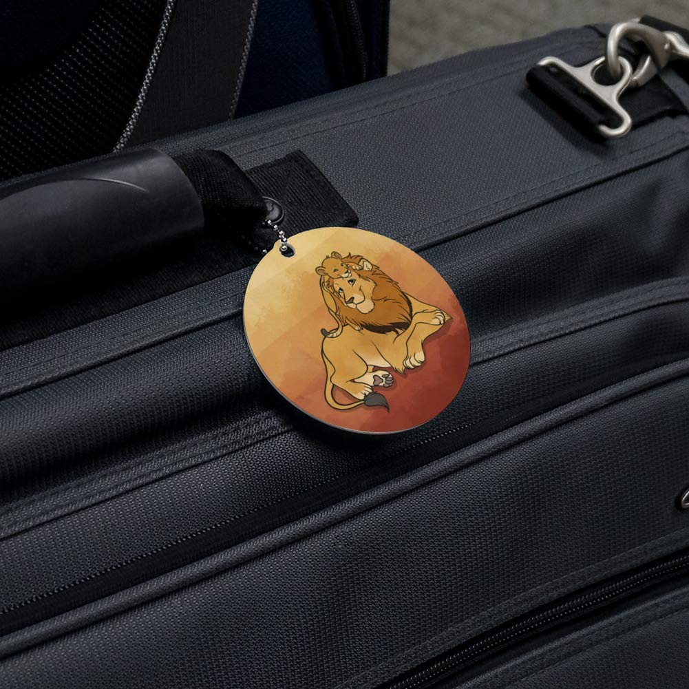Dad Lion and Cub Round Luggage ID Tag - Personalized Suitcase Name Tag for Carry-On Bags - Perfect for Family Travel, Kids' Luggage Identification & Unique Gift Idea