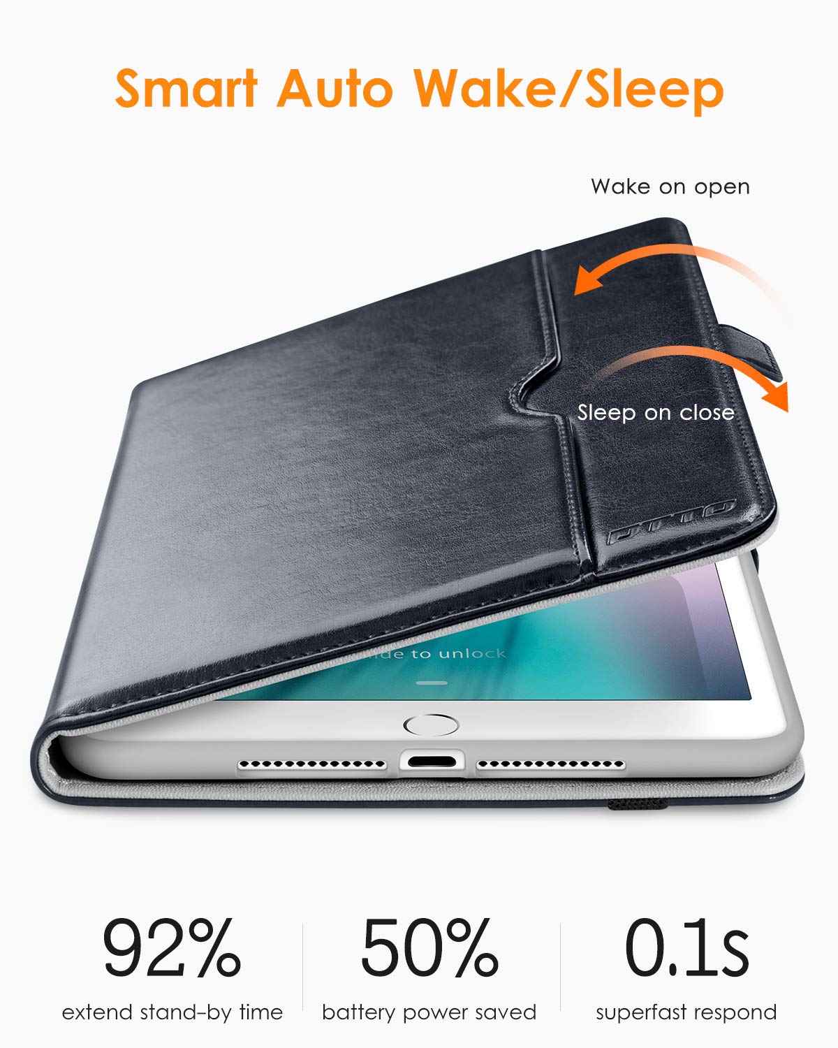 Premium Leather Folio Stand Case for iPad 9.7 Inch (5th/6th Gen 2018/2017 & iPad Pro 9.7/Air 2/Air) with Apple Pencil Holder - Blue | Protective Cover with Multiple Viewing Angles for Work, Study & Travel